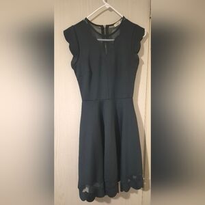 DEX Scalloped-Hem Fit & Flare Dress — Deep Forest Green — Size XS